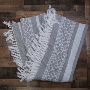 Disney Parks Mickey Mouse Grey & White Soft Knit Throw Blanket Tassels 63" x 76"